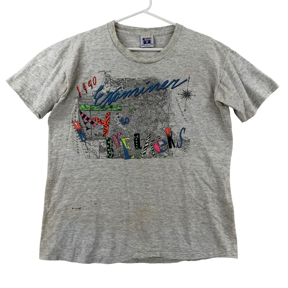 Vintage America's Finest Shirt Mens‎ Large Gray 1990 Bay To Breakers SF T-Shirt